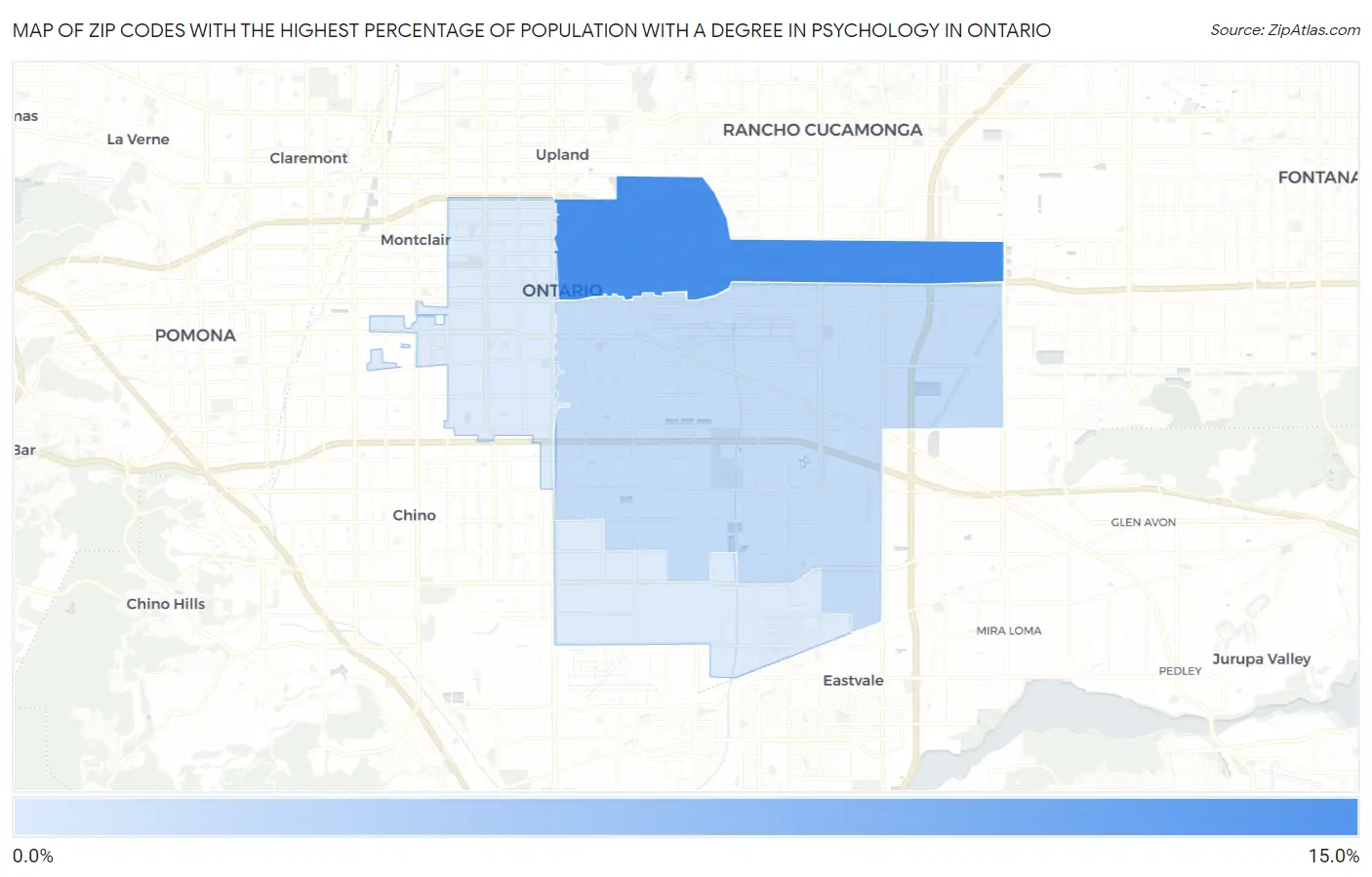 Zip Codes with the Highest Percentage of Population with a Degree in Psychology in Ontario Map