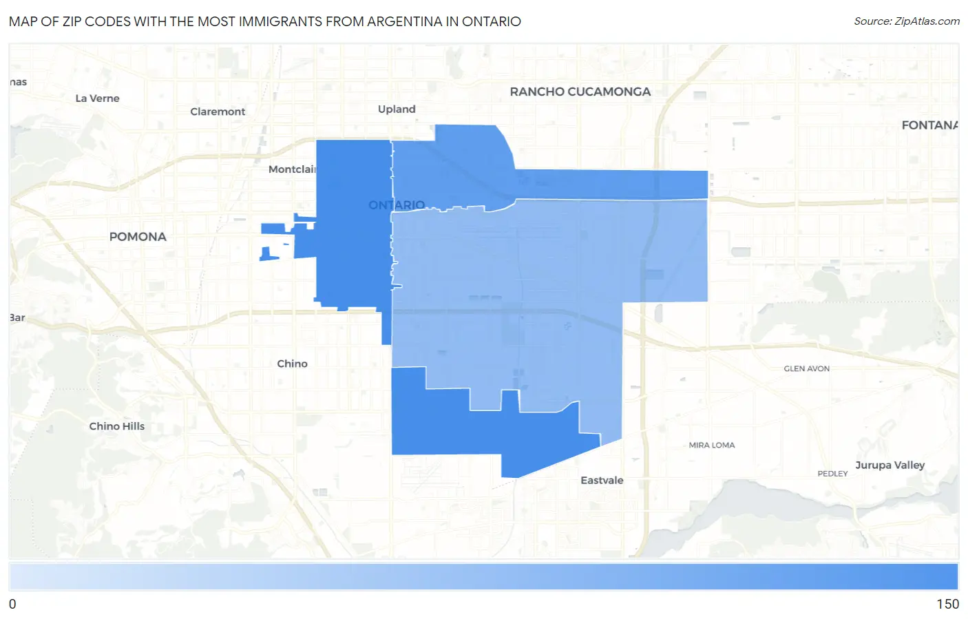 Zip Codes with the Most Immigrants from Argentina in Ontario Map