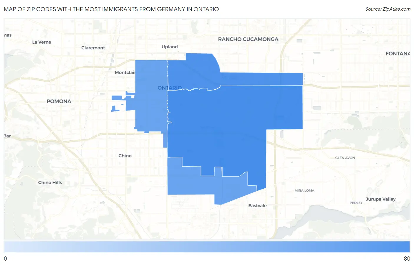 Zip Codes with the Most Immigrants from Germany in Ontario Map