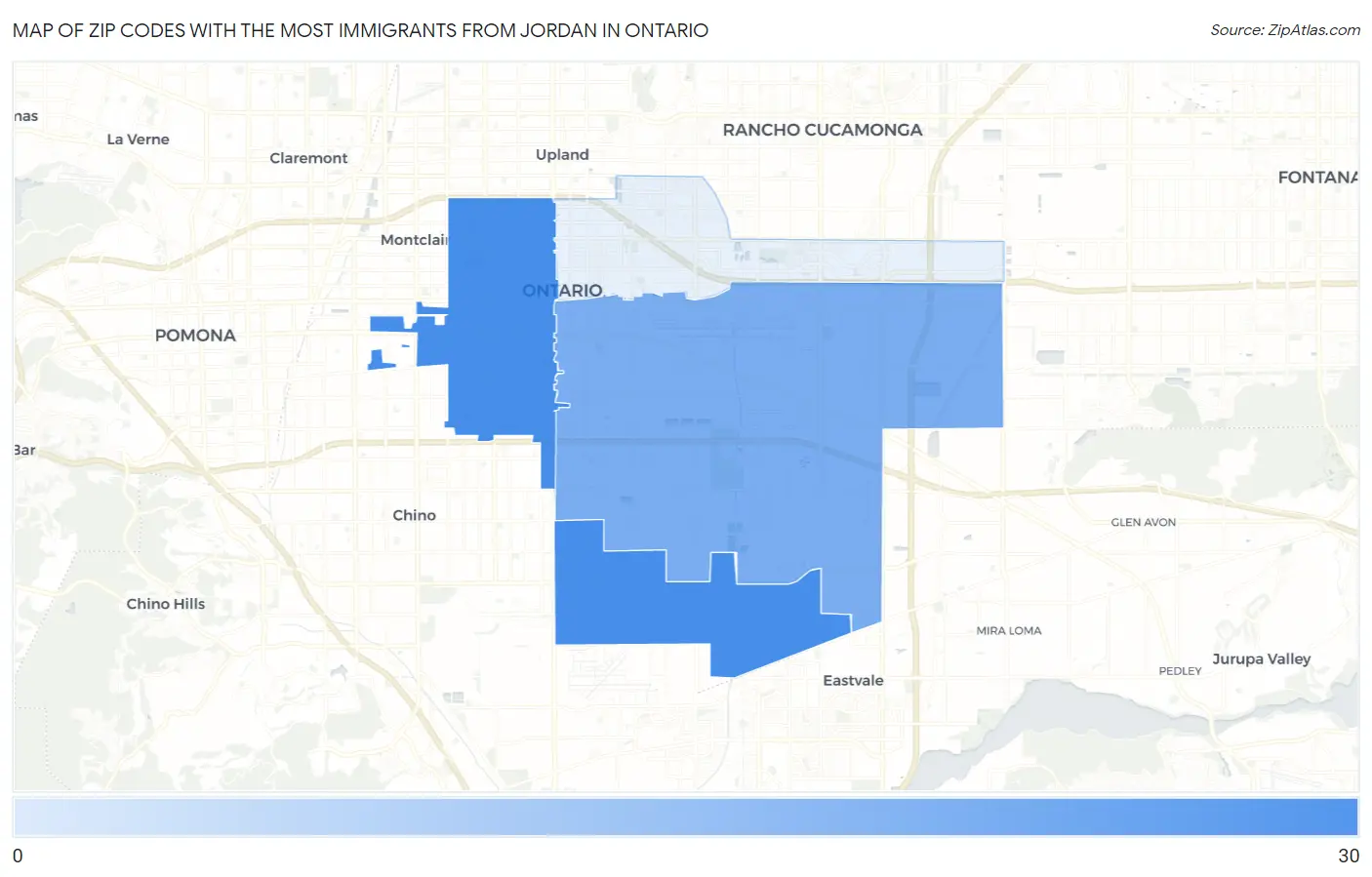 Zip Codes with the Most Immigrants from Jordan in Ontario Map