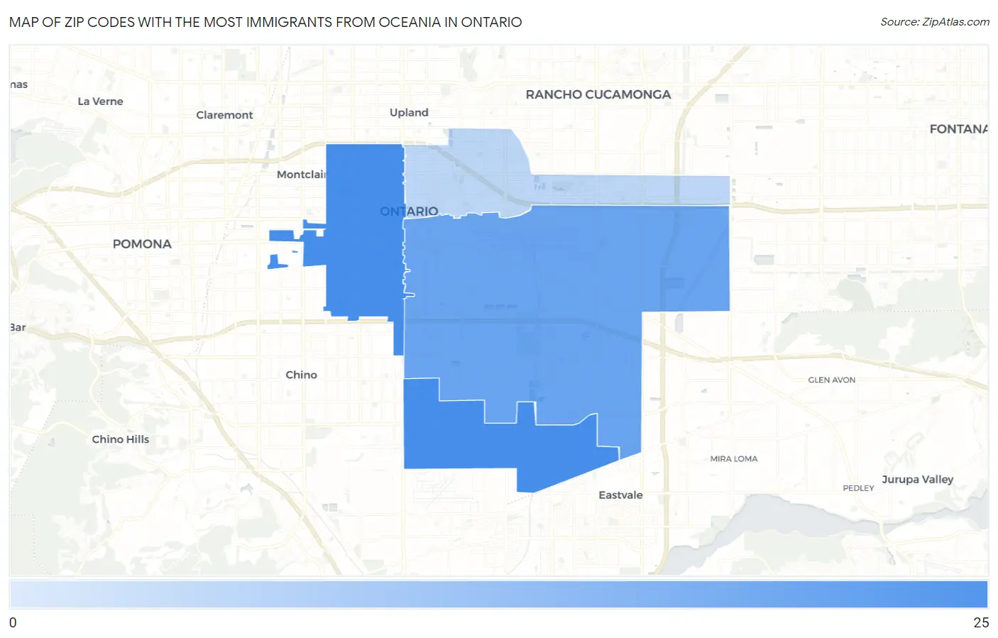 Zip Codes with the Most Immigrants from Oceania in Ontario Map