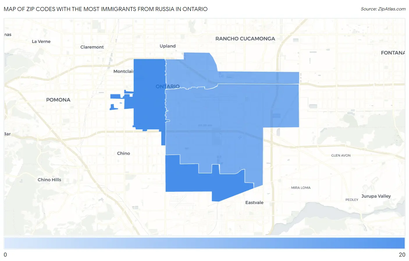 Zip Codes with the Most Immigrants from Russia in Ontario Map