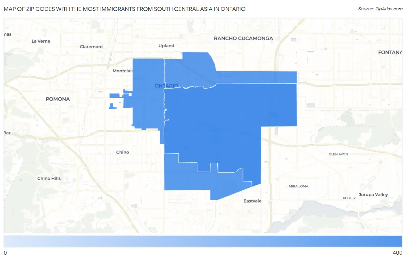 Zip Codes with the Most Immigrants from South Central Asia in Ontario Map