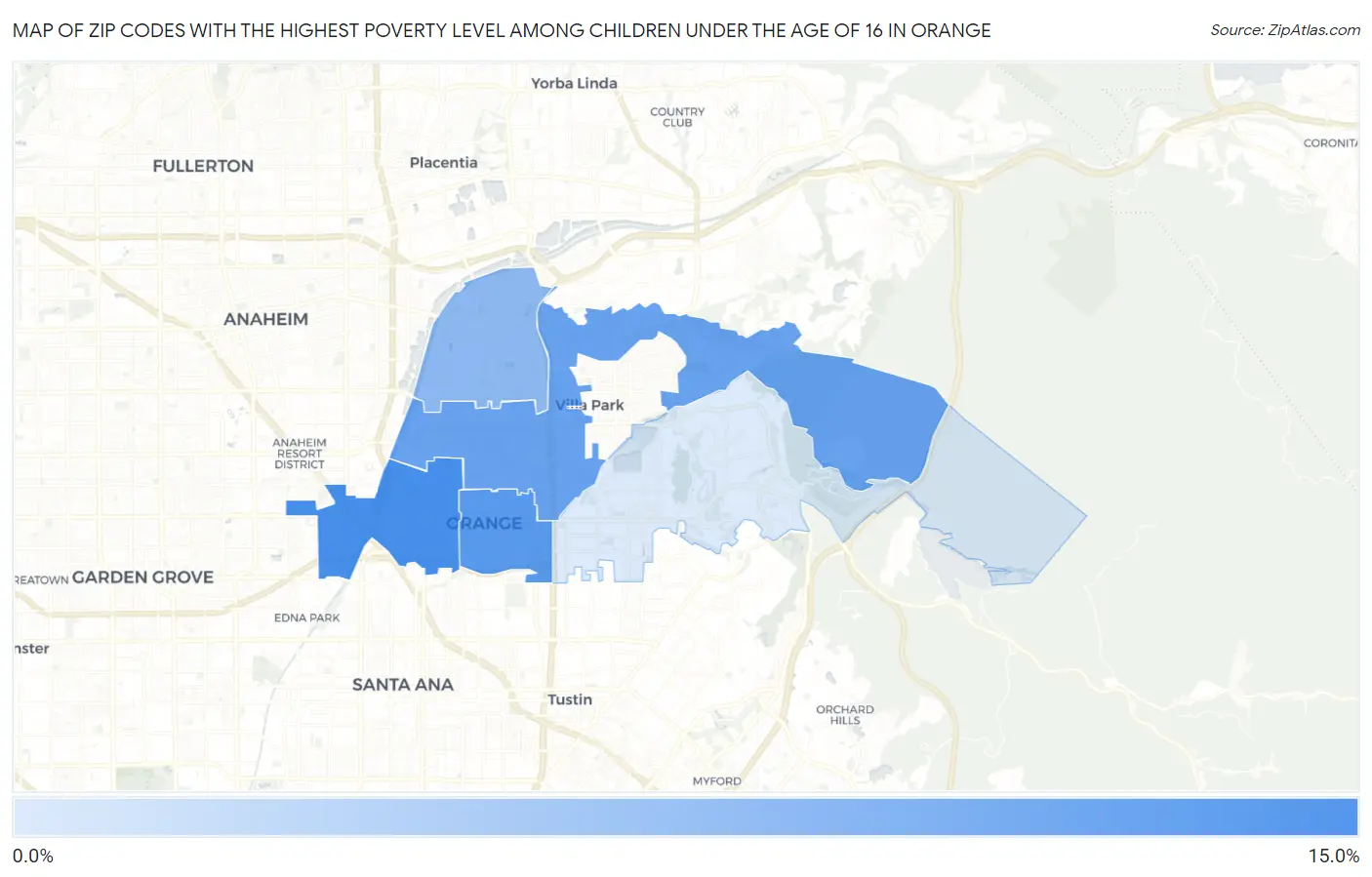 Zip Codes with the Highest Poverty Level Among Children Under the Age of 16 in Orange Map