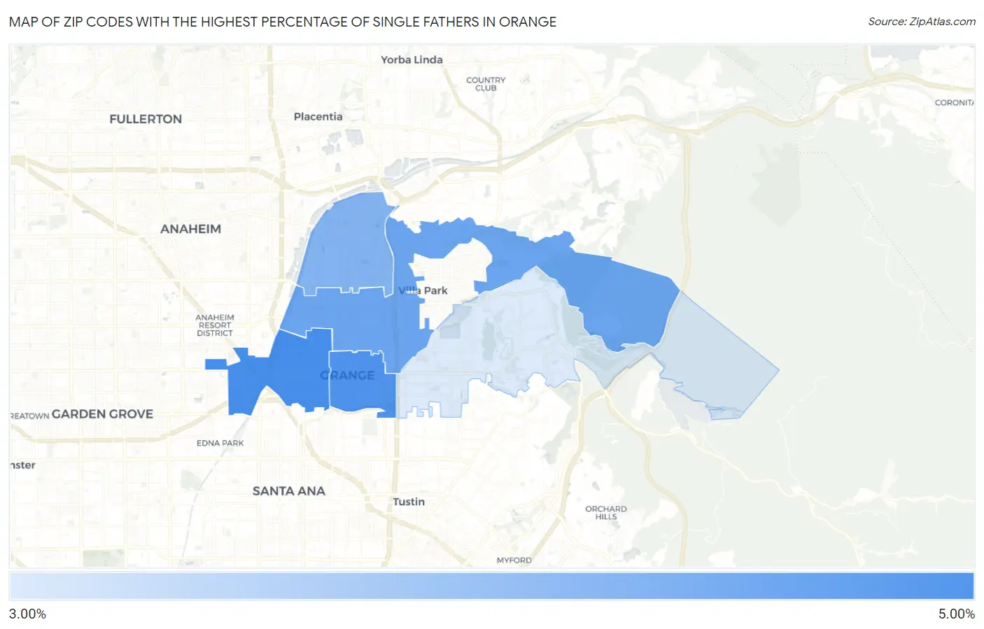 Zip Codes with the Highest Percentage of Single Fathers in Orange Map