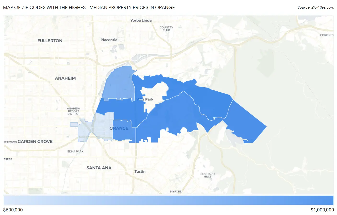 Zip Codes with the Highest Median Property Prices in Orange Map