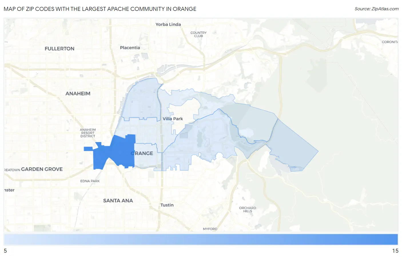Zip Codes with the Largest Apache Community in Orange Map