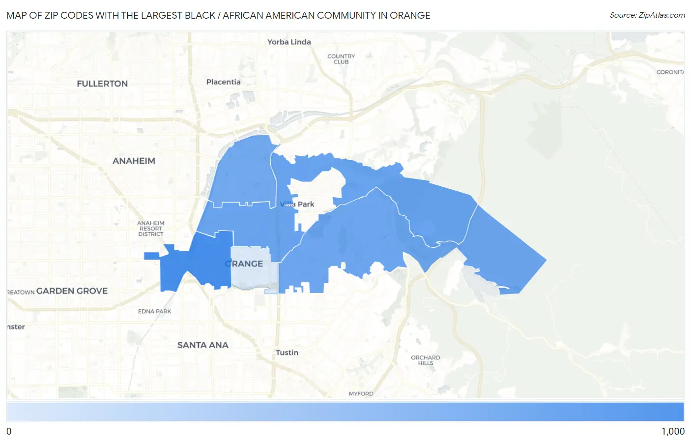 Zip Codes with the Largest Black / African American Community in Orange Map