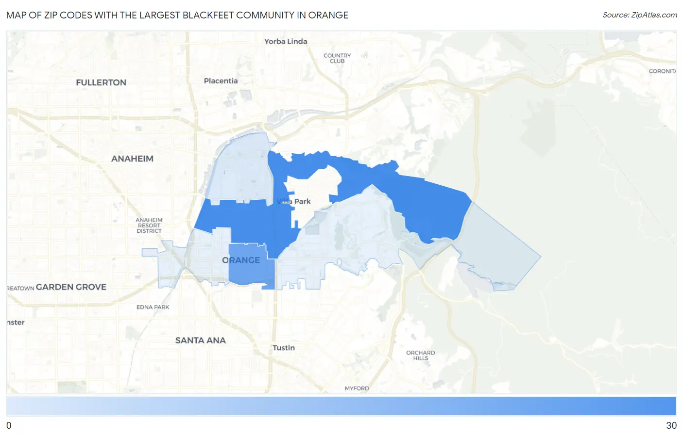 Zip Codes with the Largest Blackfeet Community in Orange Map