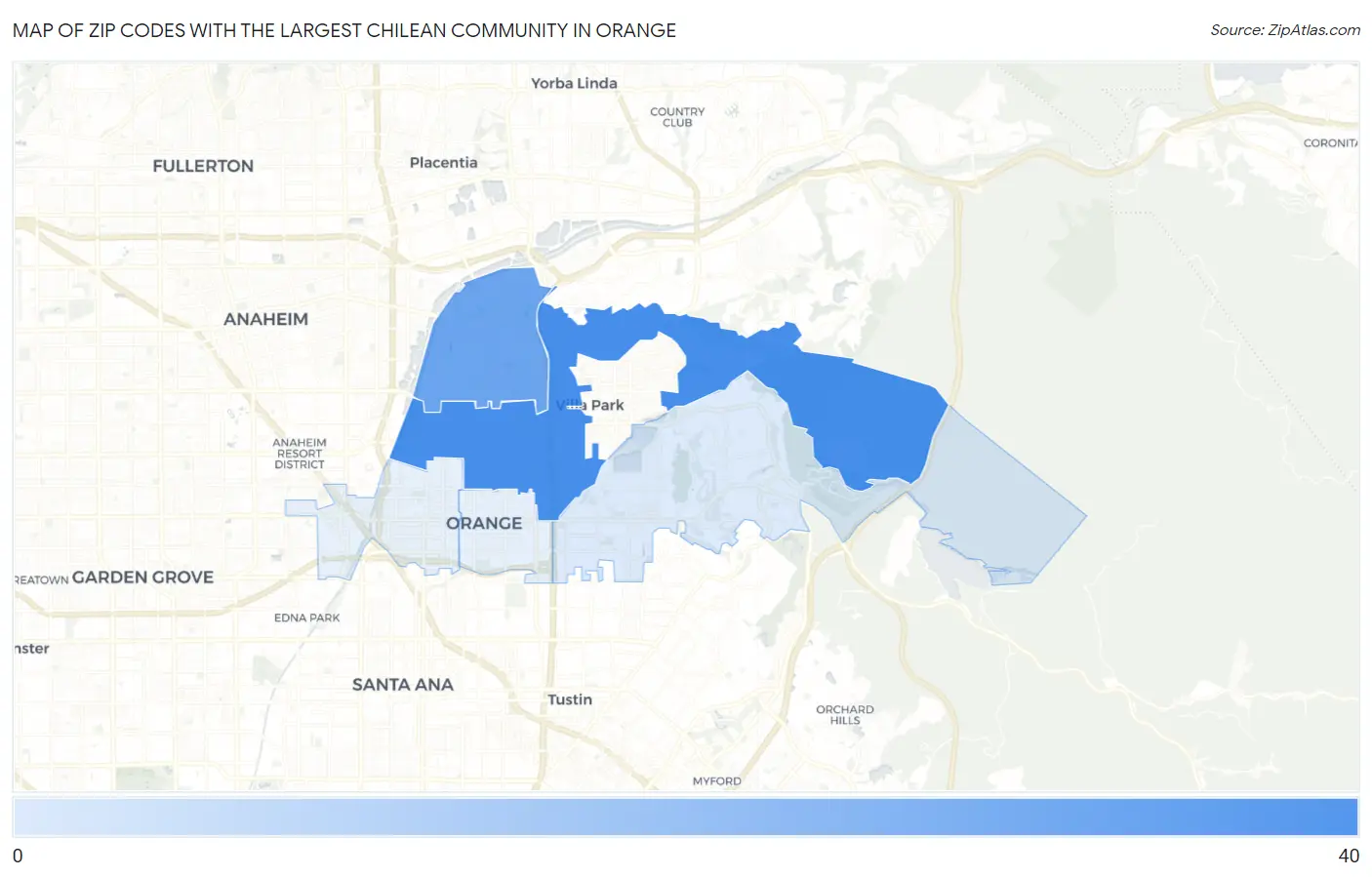 Zip Codes with the Largest Chilean Community in Orange Map