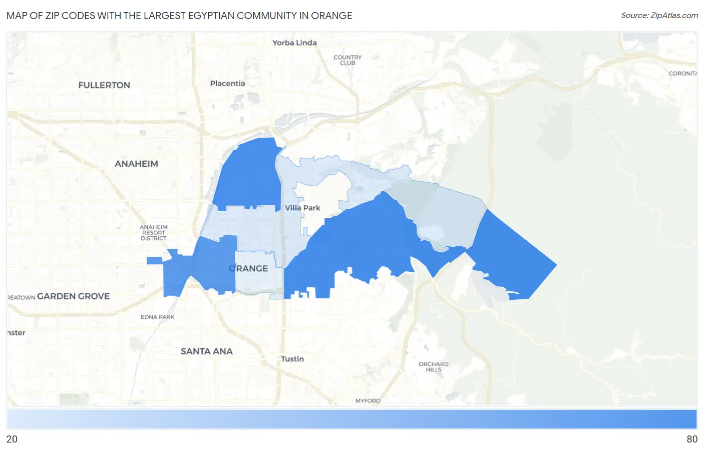 Zip Codes with the Largest Egyptian Community in Orange Map