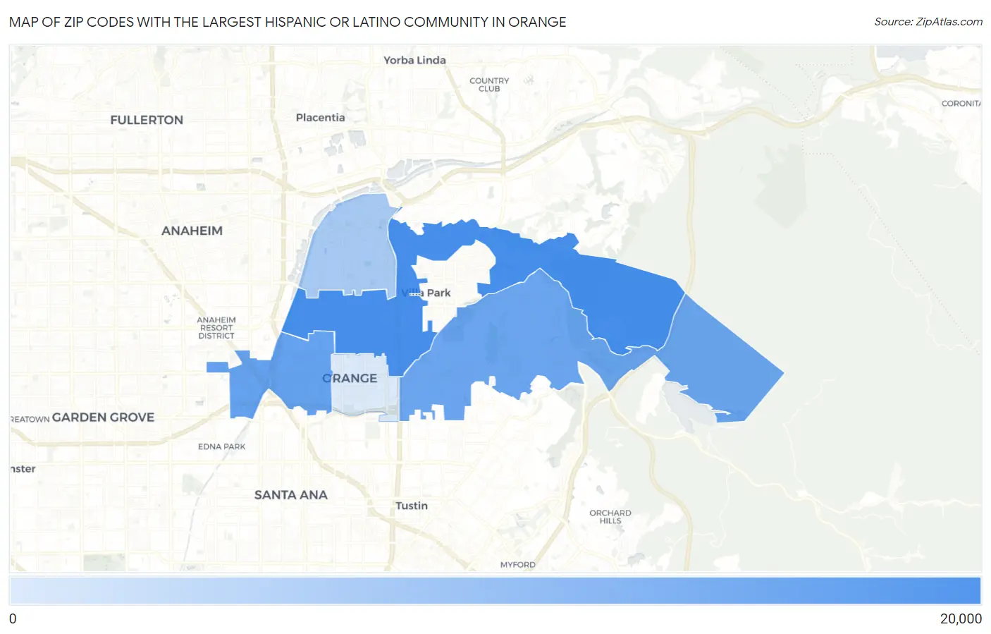 Zip Codes with the Largest Hispanic or Latino Community in Orange Map