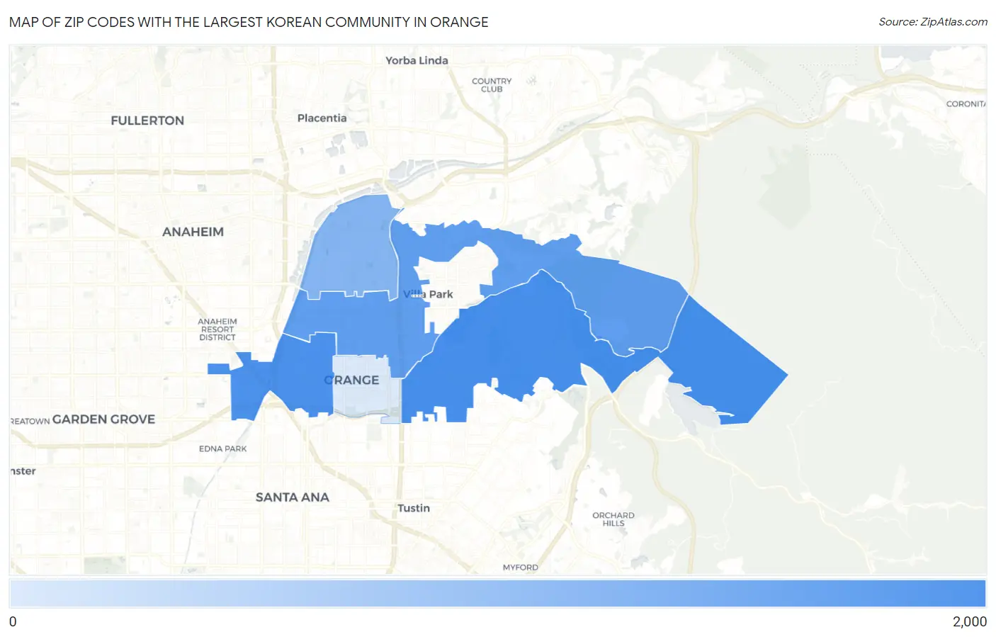 Zip Codes with the Largest Korean Community in Orange Map