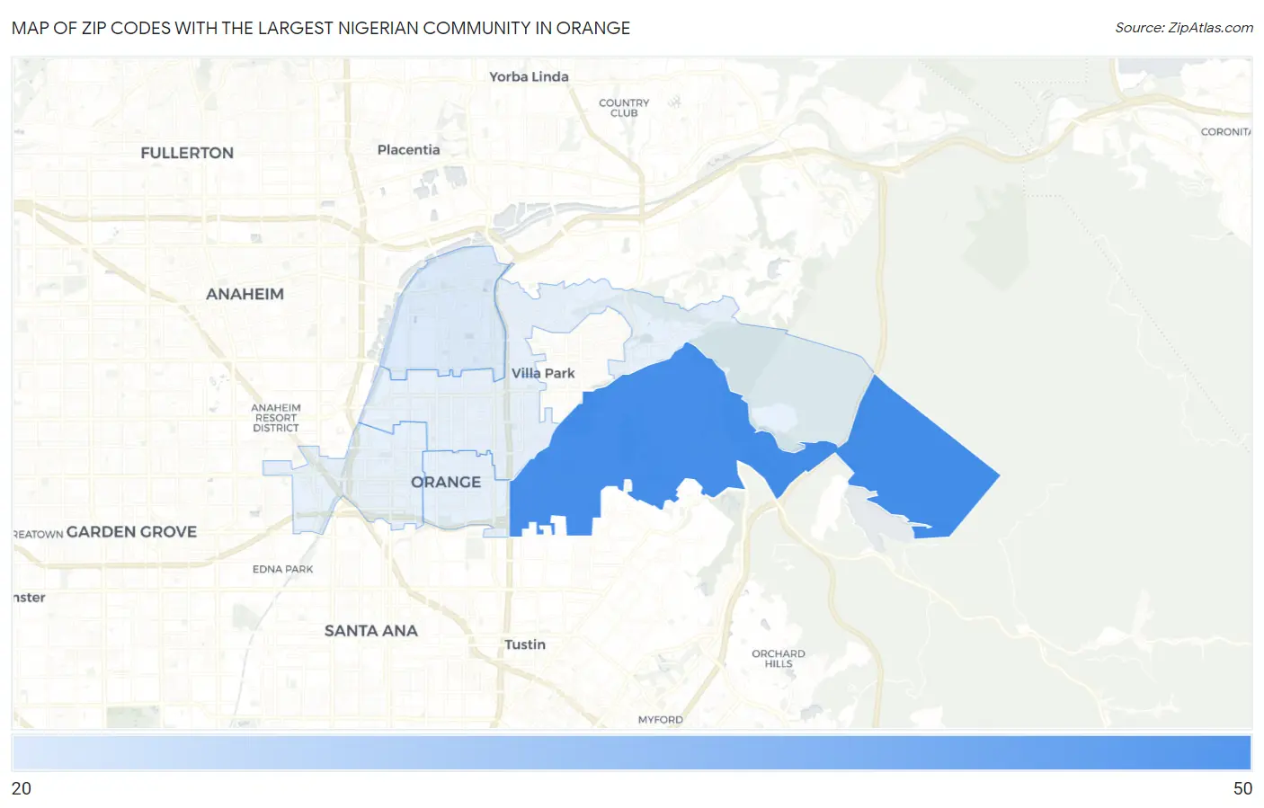 Zip Codes with the Largest Nigerian Community in Orange Map