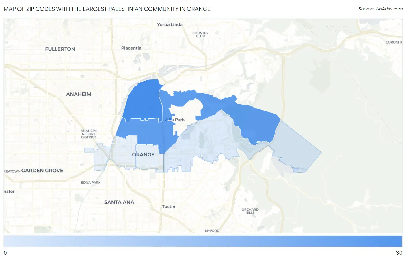 Zip Codes with the Largest Palestinian Community in Orange Map