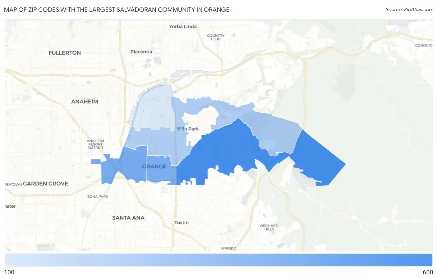 Zip Codes with the Largest Salvadoran Community in Orange Map