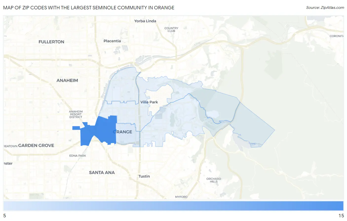 Zip Codes with the Largest Seminole Community in Orange Map