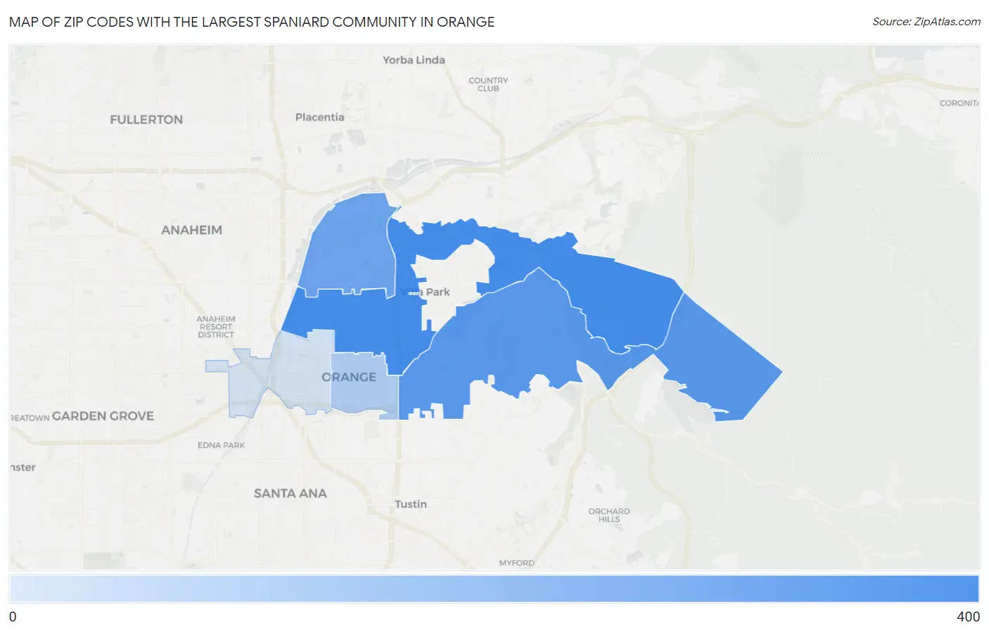 Zip Codes with the Largest Spaniard Community in Orange Map