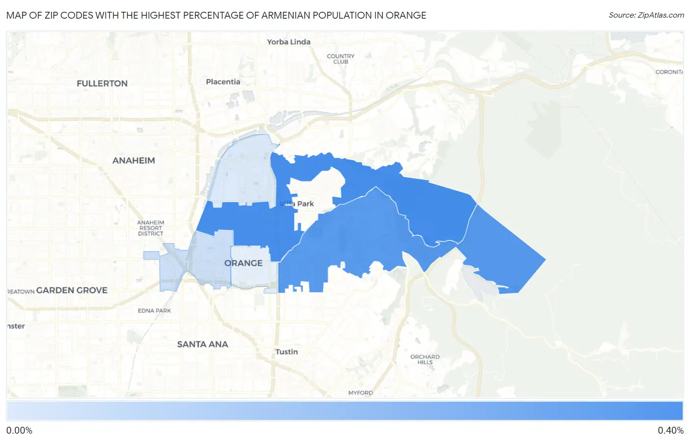 Zip Codes with the Highest Percentage of Armenian Population in Orange Map