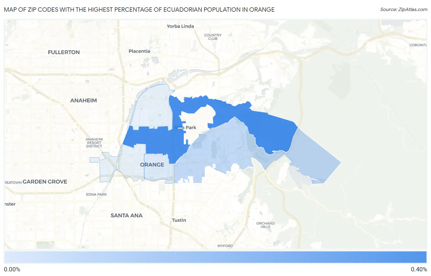 Zip Codes with the Highest Percentage of Ecuadorian Population in Orange Map