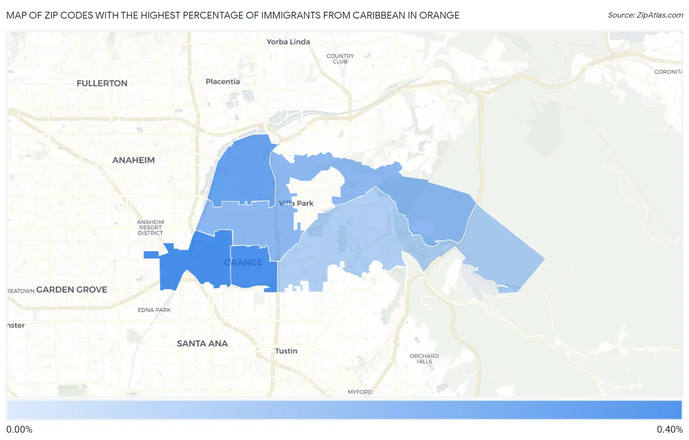Zip Codes with the Highest Percentage of Immigrants from Caribbean in Orange Map