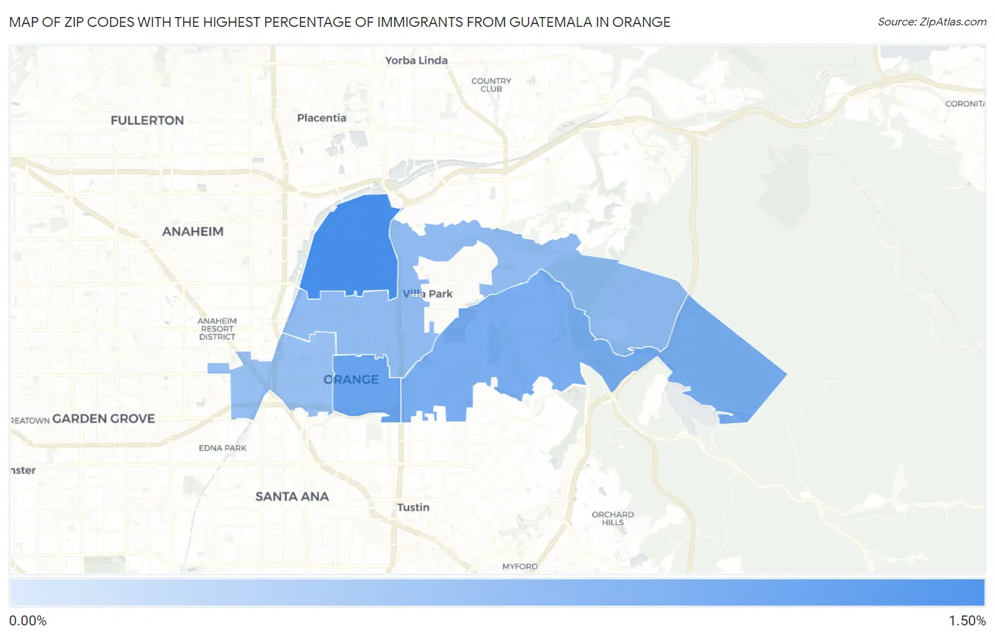 Zip Codes with the Highest Percentage of Immigrants from Guatemala in Orange Map