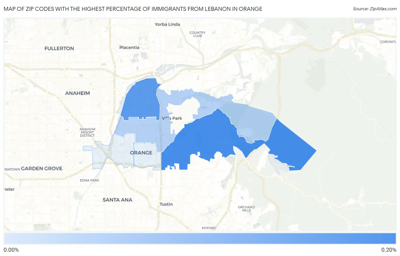 Zip Codes with the Highest Percentage of Immigrants from Lebanon in Orange Map