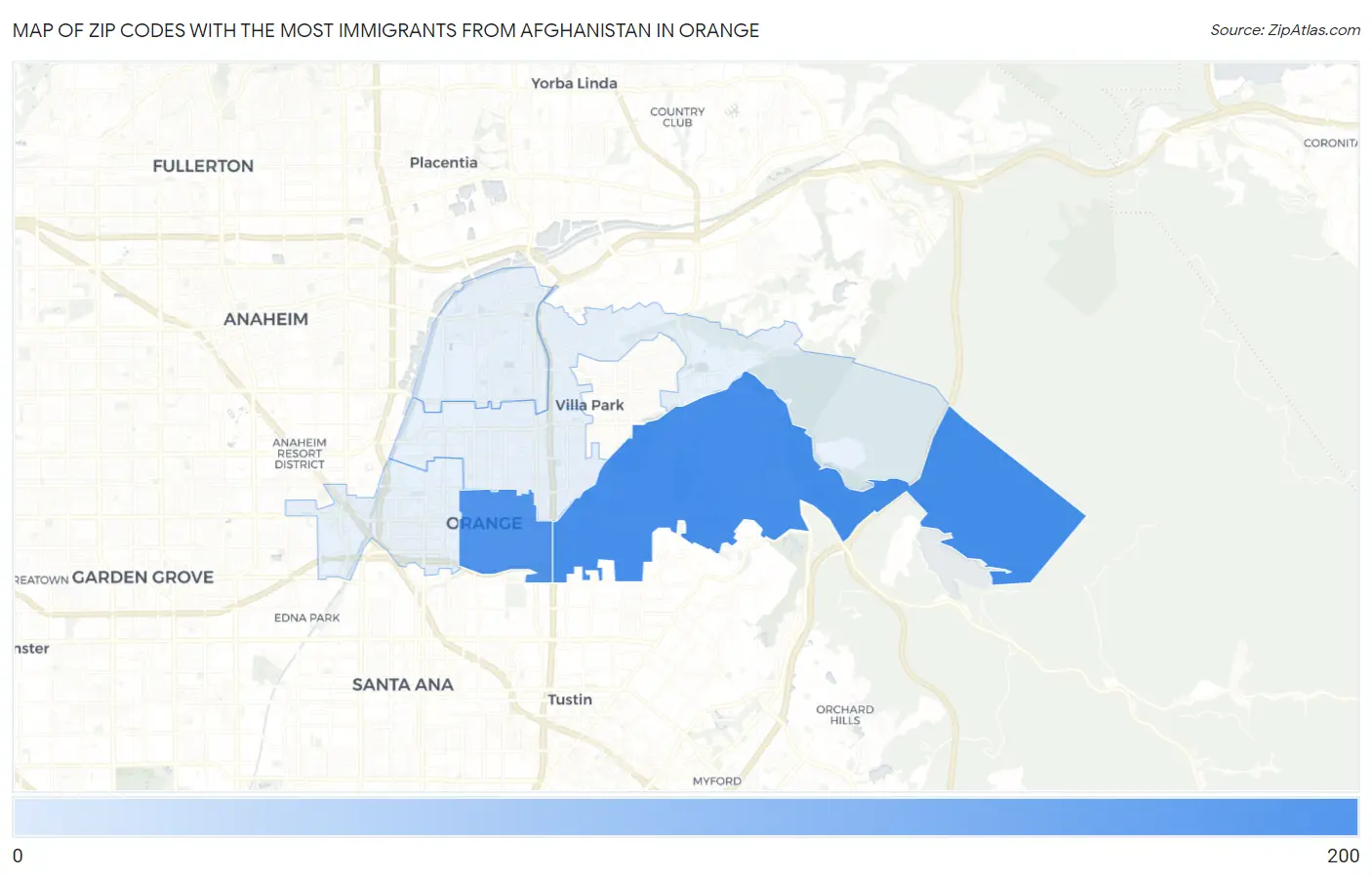 Zip Codes with the Most Immigrants from Afghanistan in Orange Map