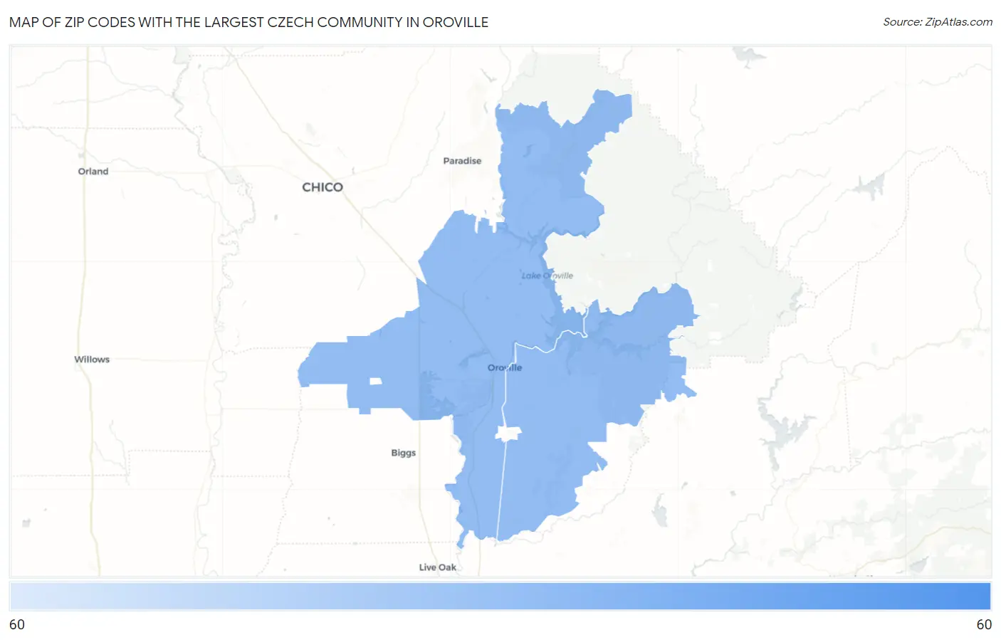 Zip Codes with the Largest Czech Community in Oroville Map