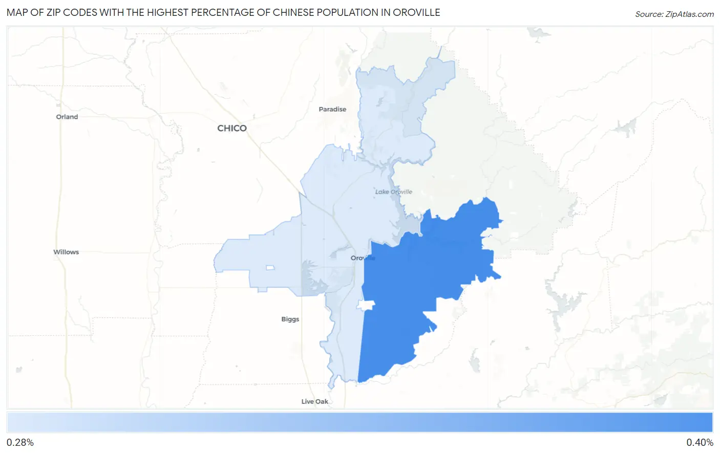 Zip Codes with the Highest Percentage of Chinese Population in Oroville Map