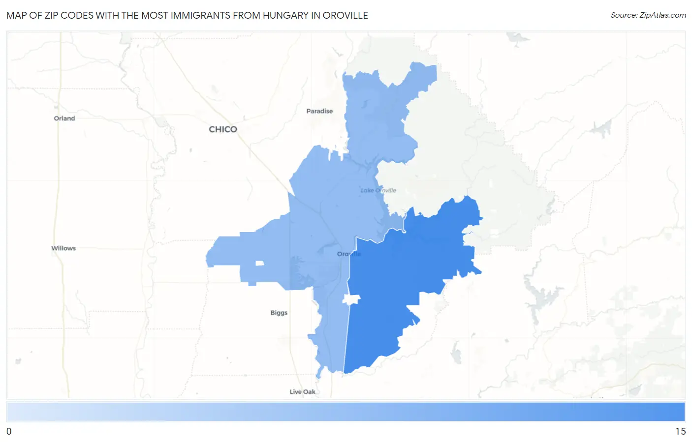 Zip Codes with the Most Immigrants from Hungary in Oroville Map