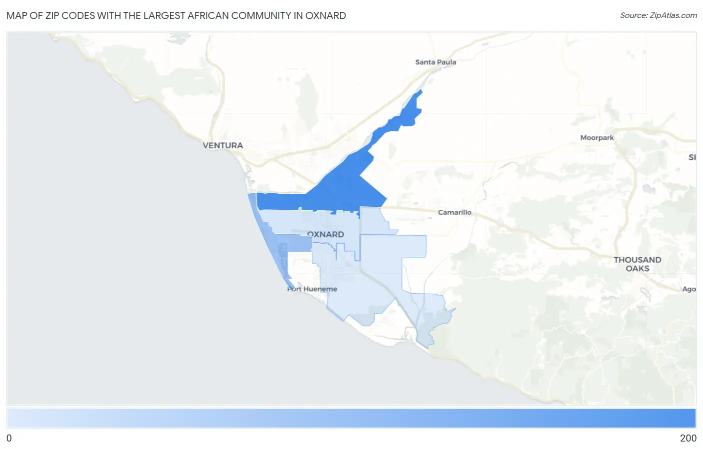 Zip Codes with the Largest African Community in Oxnard Map