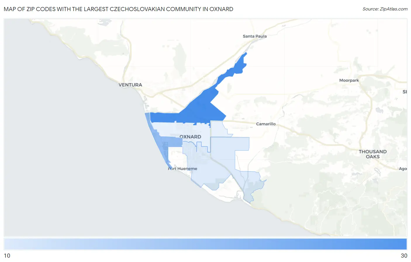Zip Codes with the Largest Czechoslovakian Community in Oxnard Map