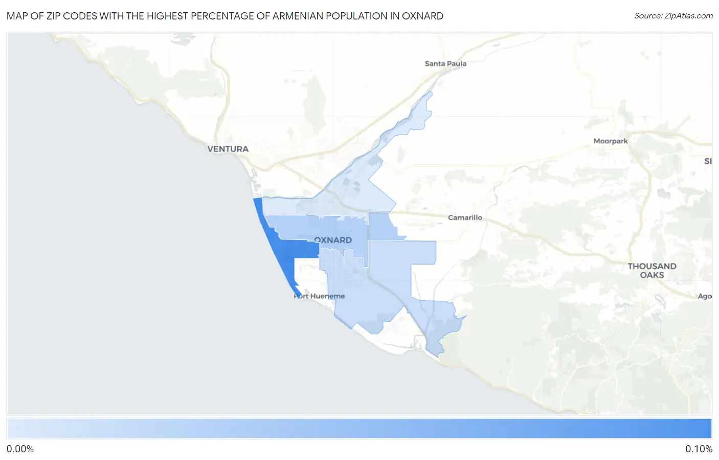 Zip Codes with the Highest Percentage of Armenian Population in Oxnard Map