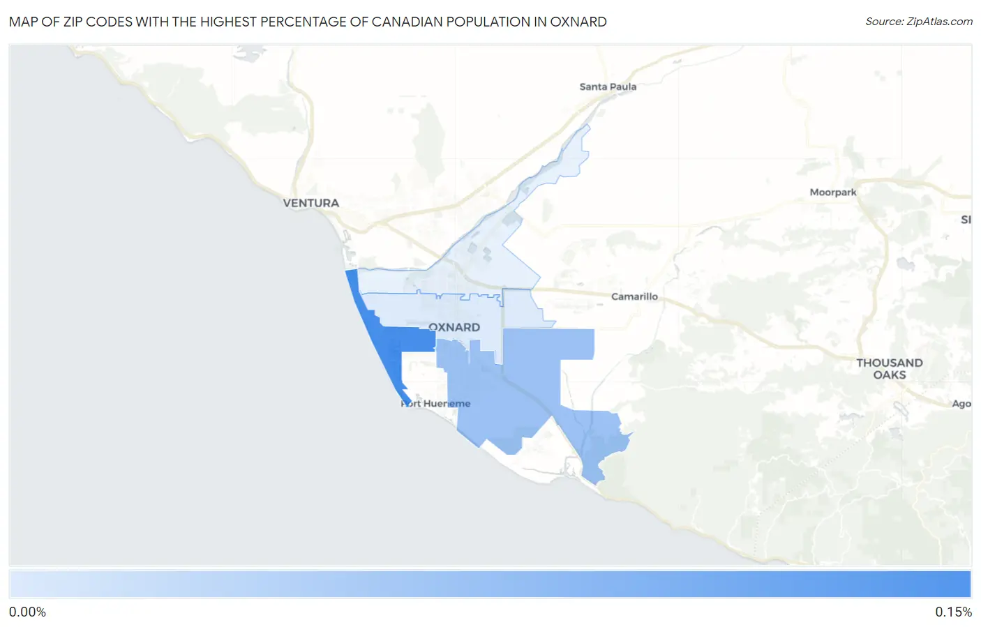 Zip Codes with the Highest Percentage of Canadian Population in Oxnard Map