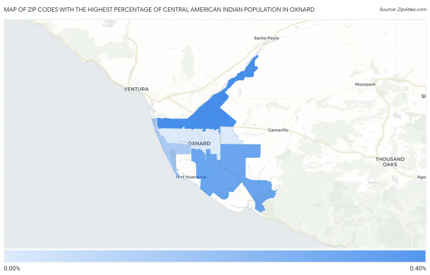 Zip Codes with the Highest Percentage of Central American Indian Population in Oxnard Map