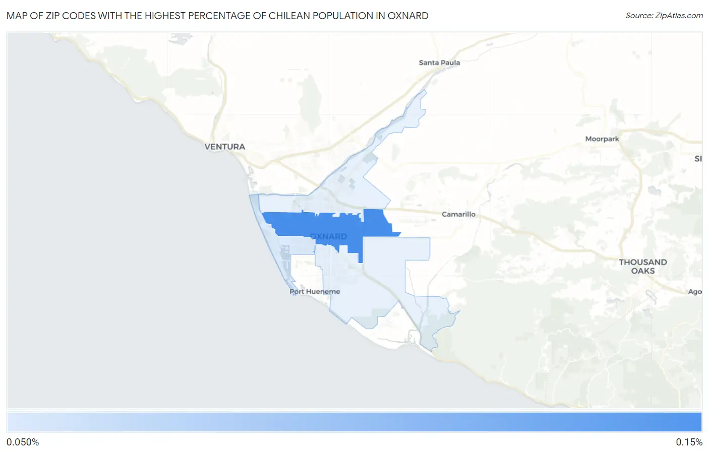 Zip Codes with the Highest Percentage of Chilean Population in Oxnard Map