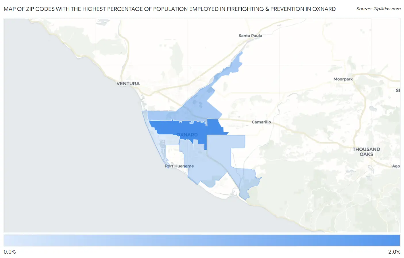 Zip Codes with the Highest Percentage of Population Employed in Firefighting & Prevention in Oxnard Map
