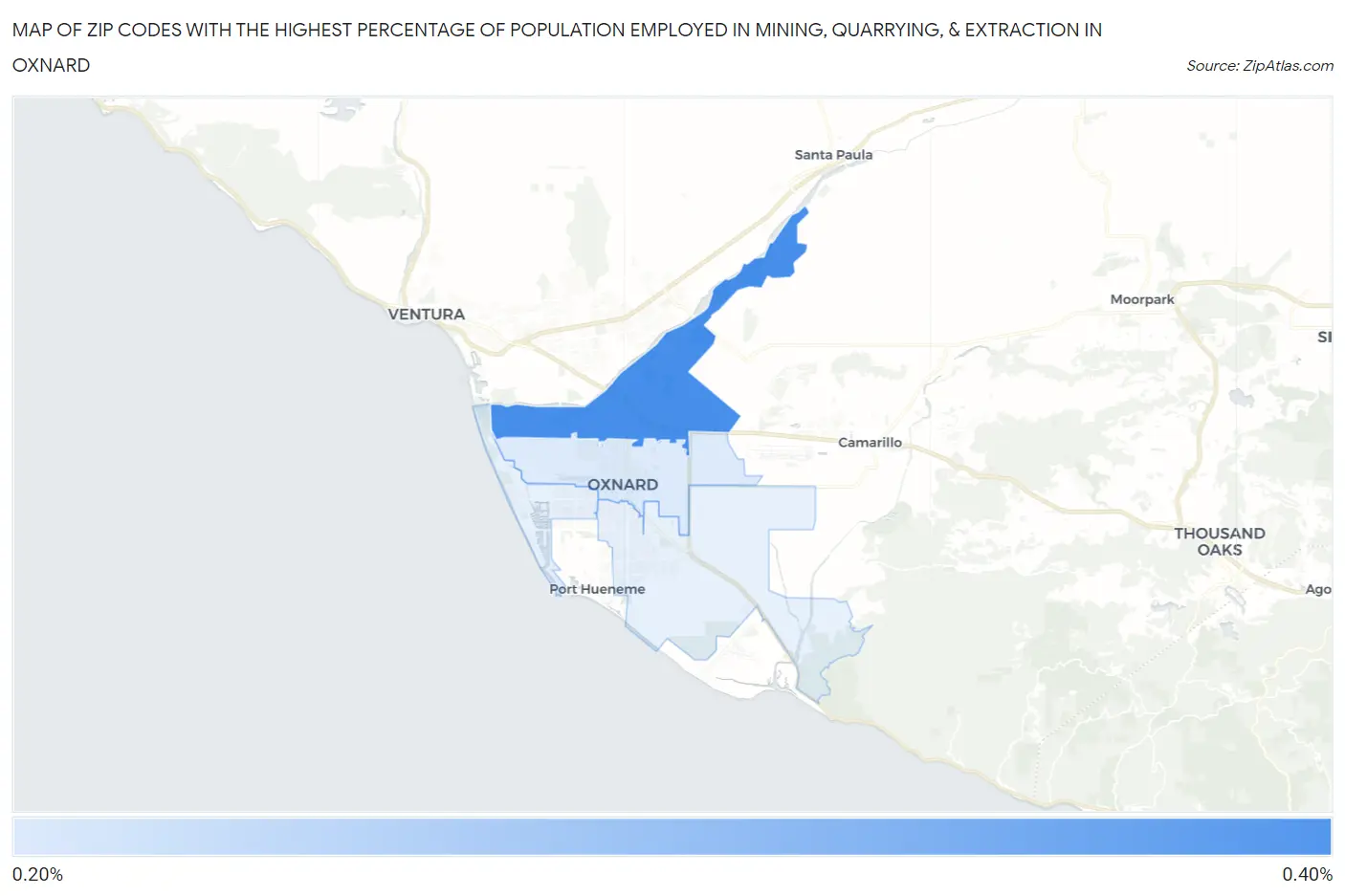 Zip Codes with the Highest Percentage of Population Employed in Mining, Quarrying, & Extraction in Oxnard Map