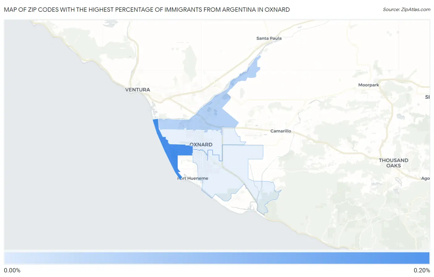 Zip Codes with the Highest Percentage of Immigrants from Argentina in Oxnard Map