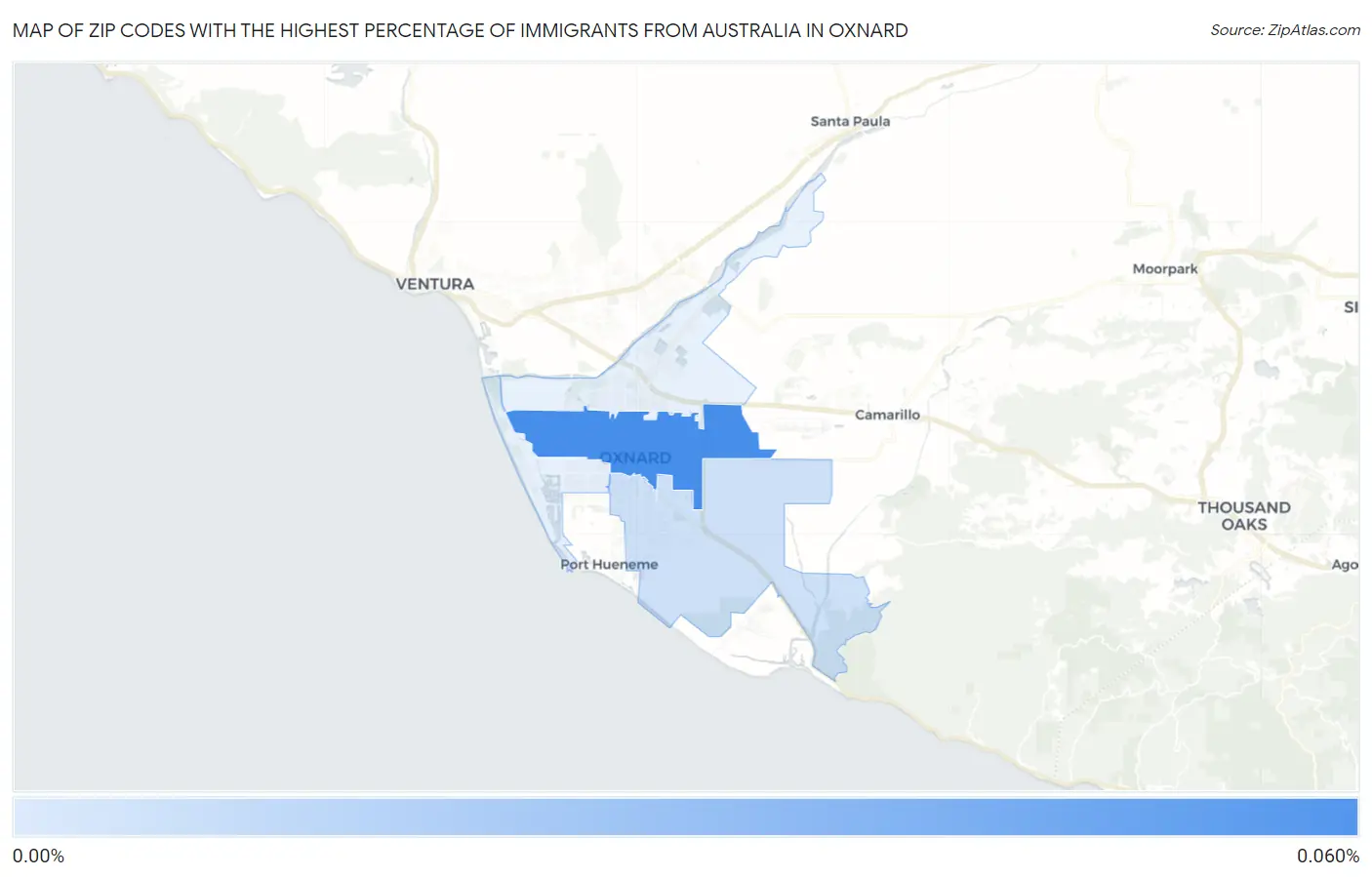 Zip Codes with the Highest Percentage of Immigrants from Australia in Oxnard Map