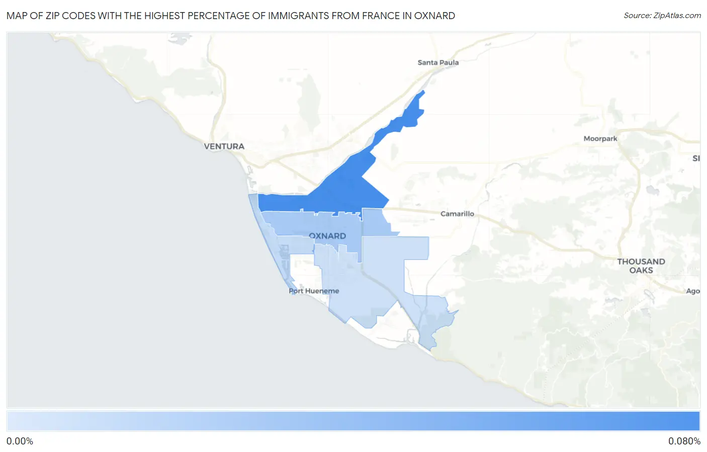 Zip Codes with the Highest Percentage of Immigrants from France in Oxnard Map