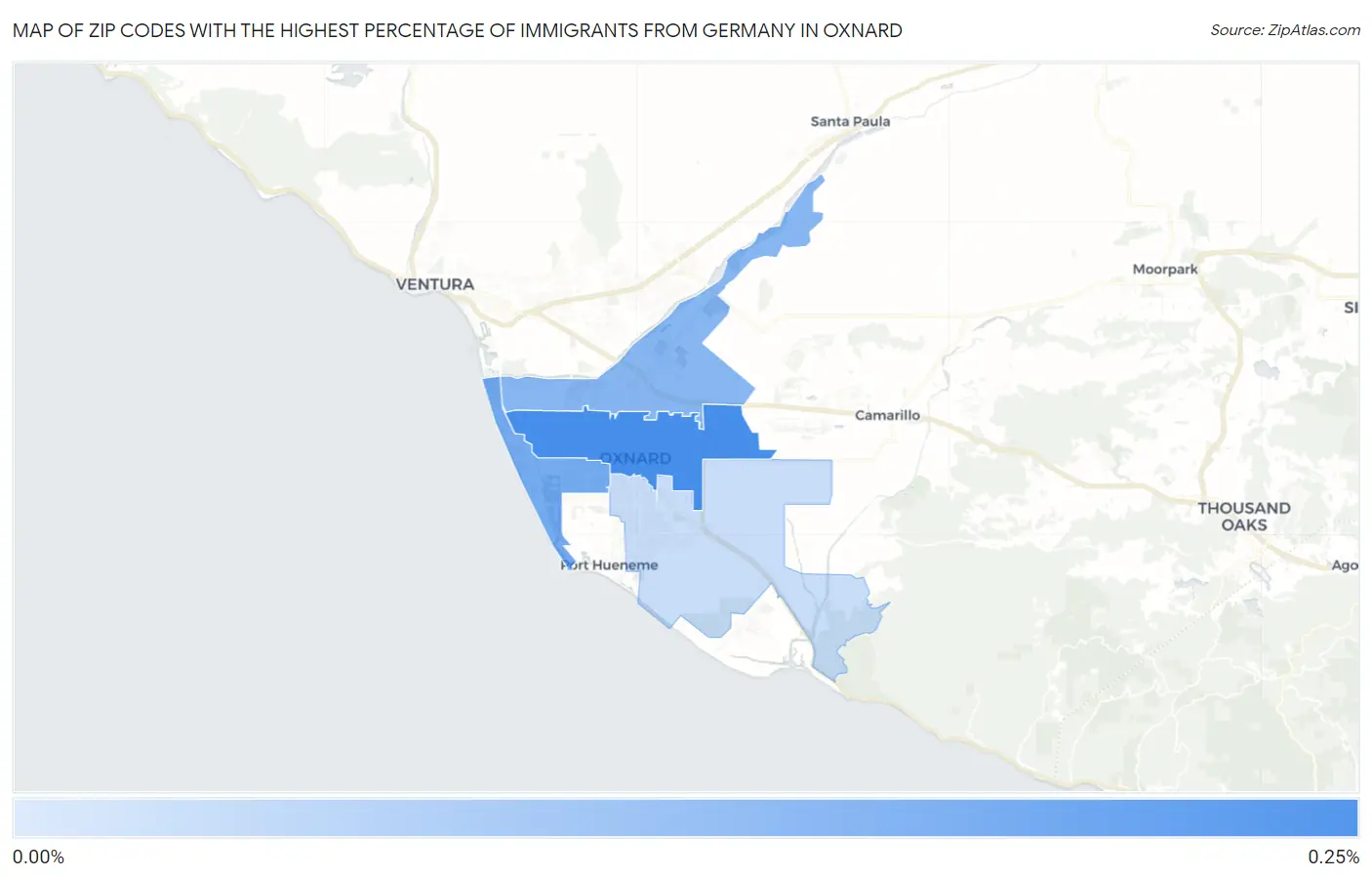 Zip Codes with the Highest Percentage of Immigrants from Germany in Oxnard Map