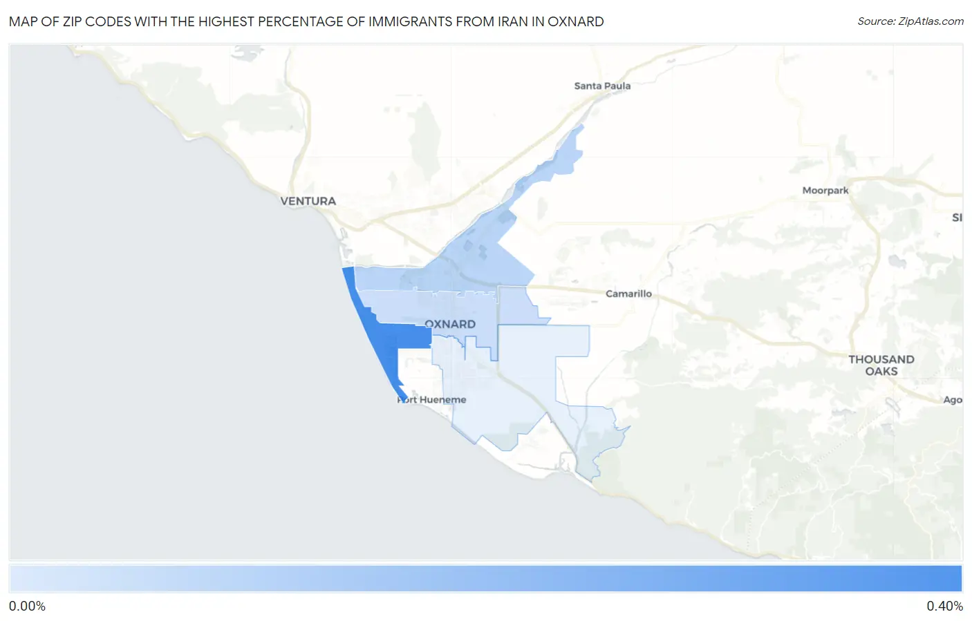 Zip Codes with the Highest Percentage of Immigrants from Iran in Oxnard Map