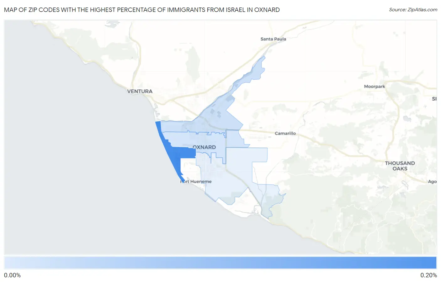 Zip Codes with the Highest Percentage of Immigrants from Israel in Oxnard Map