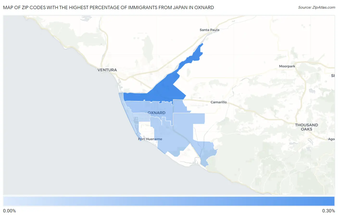 Zip Codes with the Highest Percentage of Immigrants from Japan in Oxnard Map