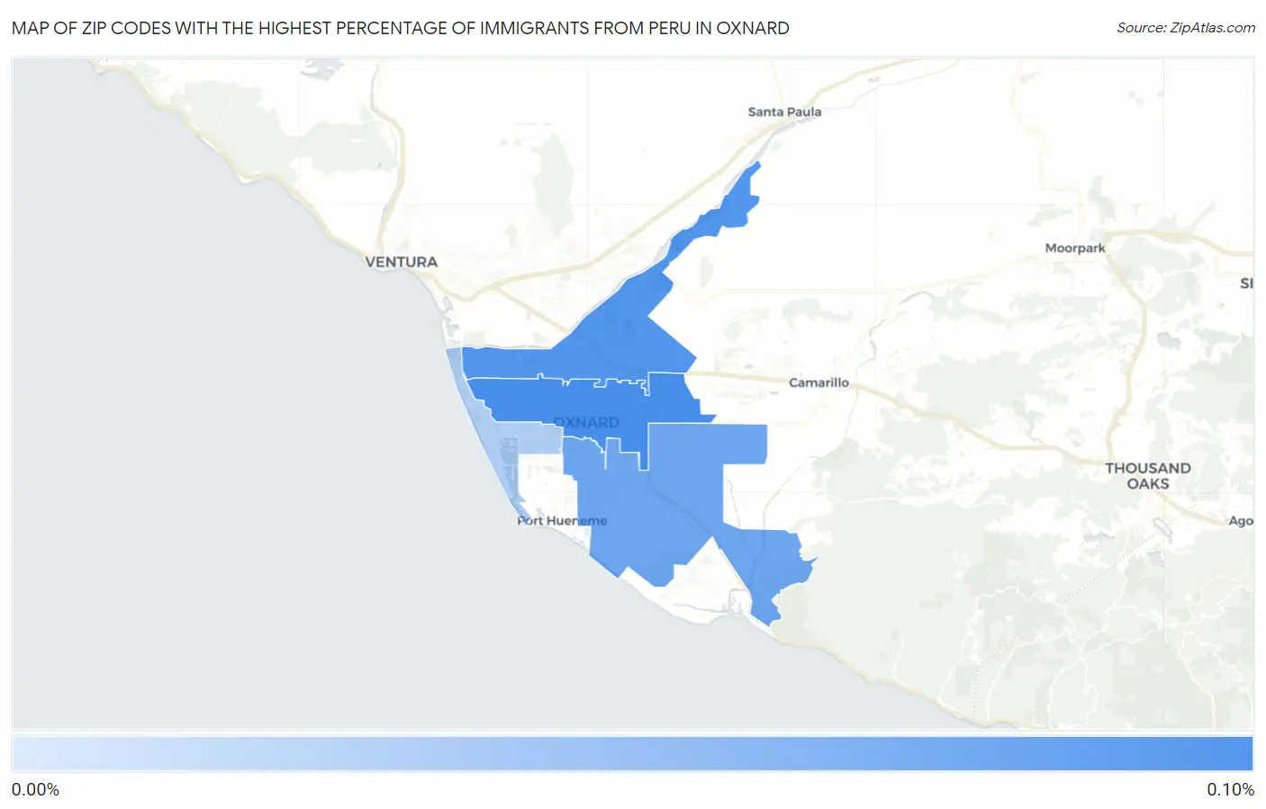 Zip Codes with the Highest Percentage of Immigrants from Peru in Oxnard Map