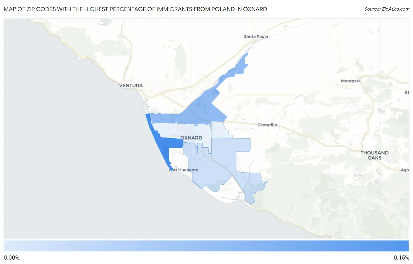 Zip Codes with the Highest Percentage of Immigrants from Poland in Oxnard Map