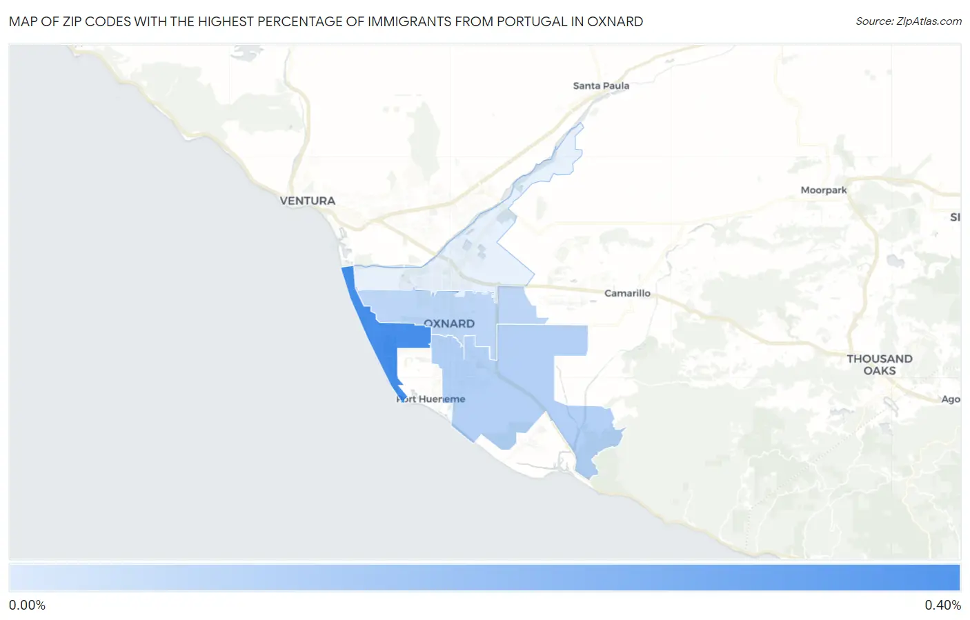 Zip Codes with the Highest Percentage of Immigrants from Portugal in Oxnard Map
