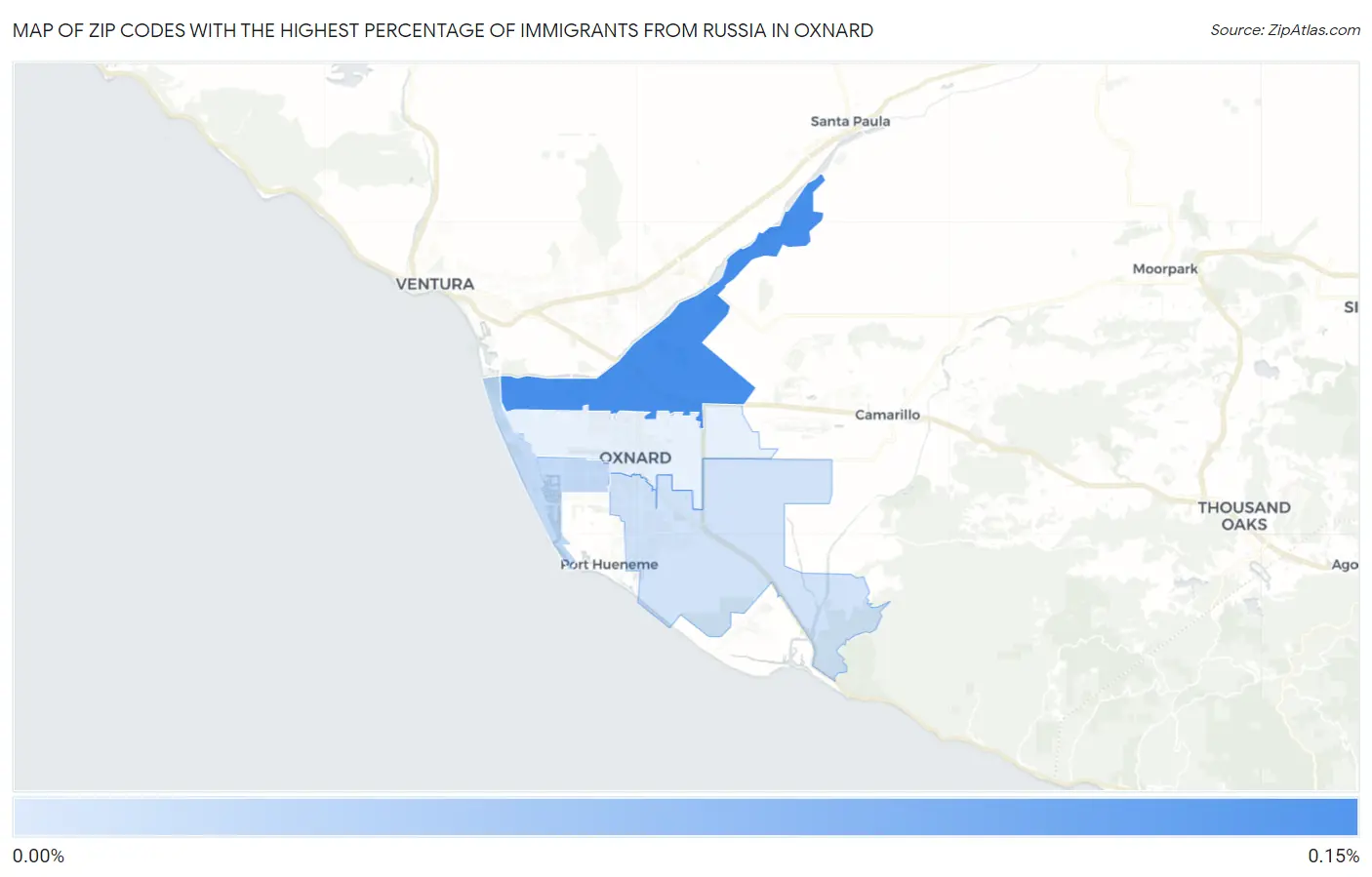 Zip Codes with the Highest Percentage of Immigrants from Russia in Oxnard Map